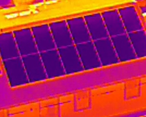 Infrared thermal image of solar panels on rooftop