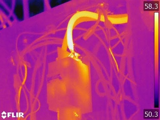 Thermal infrared image of electrical wiring showing heat distribution